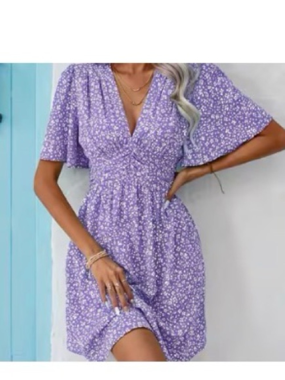 SHEIN Purple Floral V-Neck Midi Dress